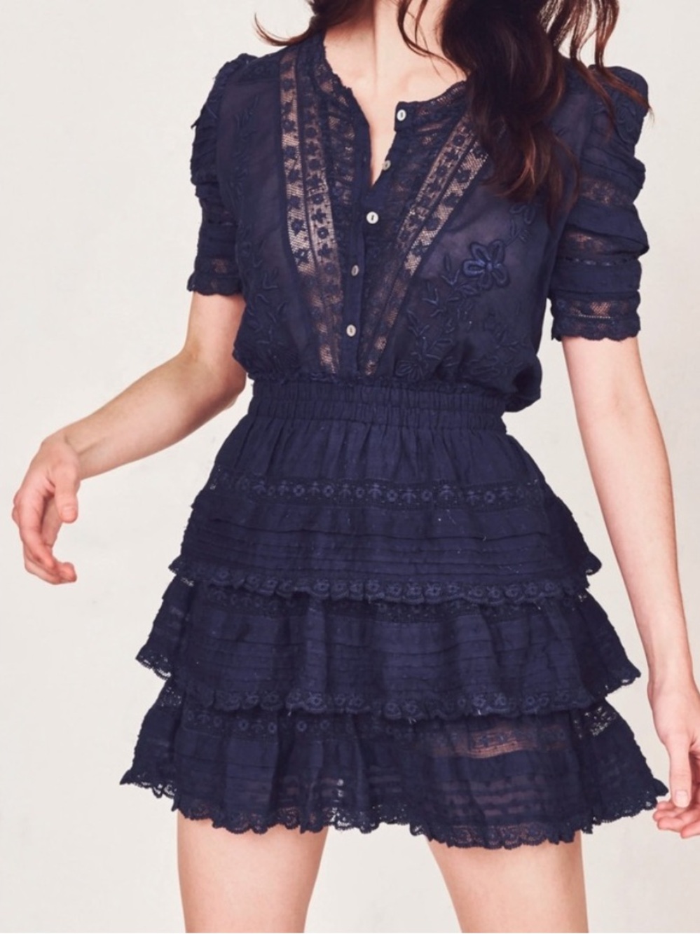 Loveshackfancy Quincy blue mini dress lace size xs